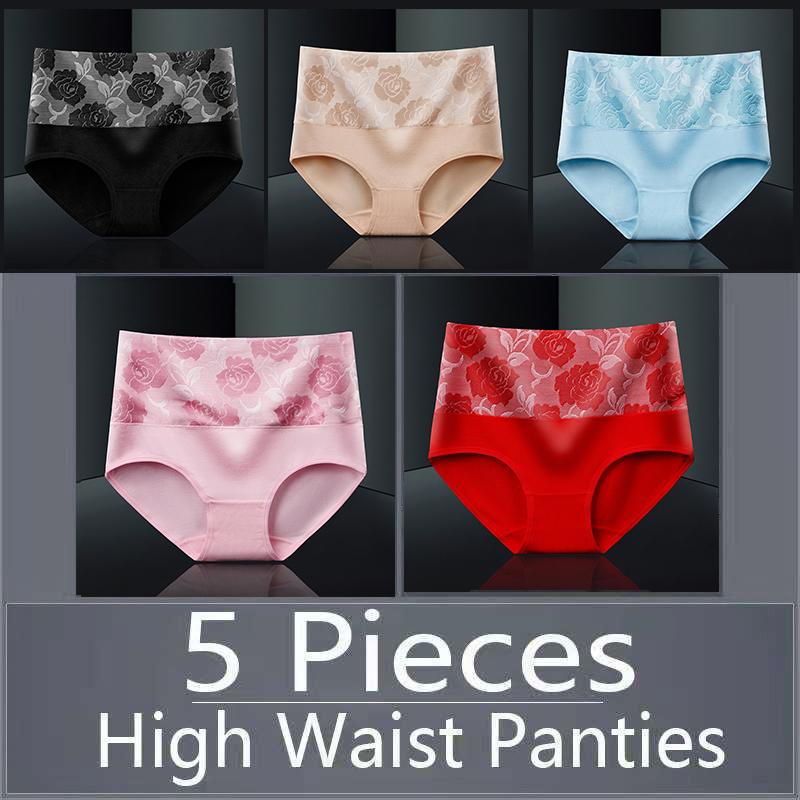 5pcs Women's Panties Pure Cotton Breathable High Waisted Panties Women's Plus Size Underwear