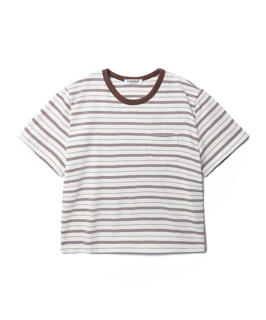 TTUDEMENT 50S Embroidered Striped Semi Over Fit T-Shirt_Brown
