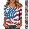 Women's Tops Three-quarter Sleeve Shirt V-neck Loose Casual Shirt Floral Print T-shirt