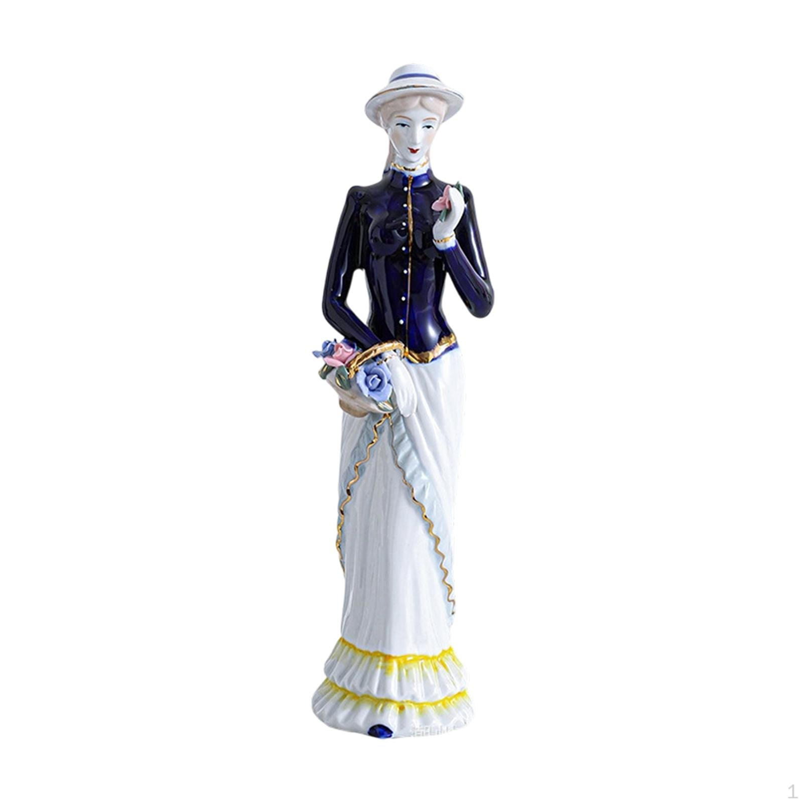 

Ceramic Girl Statue Lady Figurine Collectible Ornament Sculpture for Entrance Cabinet Desk Fireplace Style D