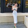 Hainan Travel Wear White Suspender Dress Sexy Backless Seaside Vacation Beach Dress Autumn and Winter Super Fairy