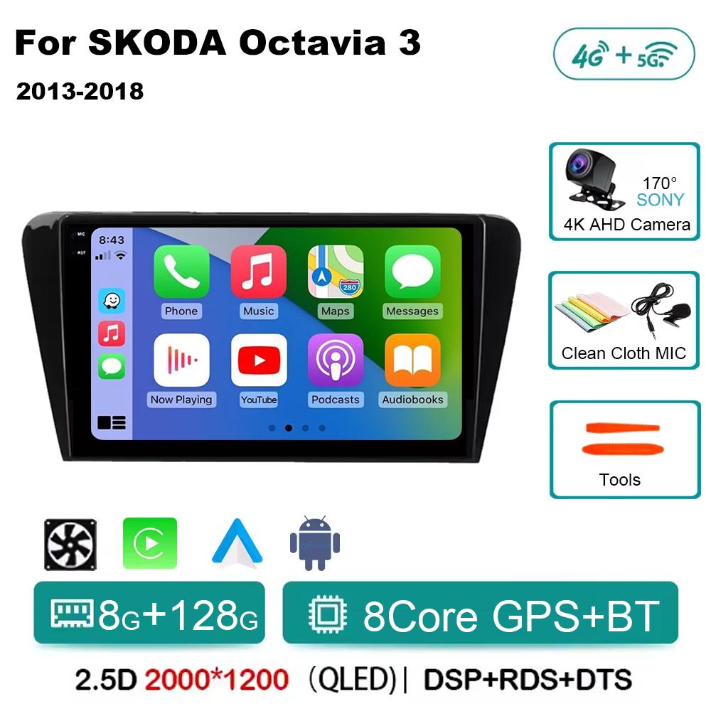 Android 14 Car Multimedia Player For Skoda Octavia 3 2014 2015 2016 2017 2018 2019 Qualcomm Radio Carplay Android Auto 4G+Wifi