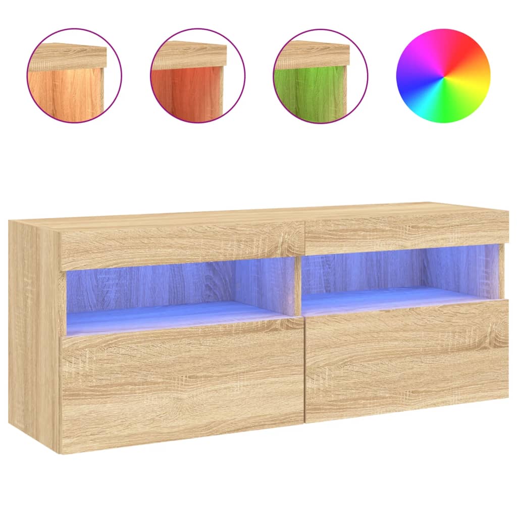 TV Wall Cabinet with LED Lights Sonoma Oak 100 x 30 x 40 cm