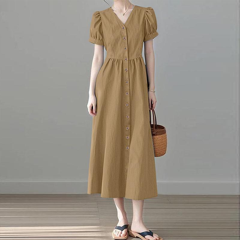 ZANZEA Women Casual V-Neck Short Sleeve Loose Summer Long Dress