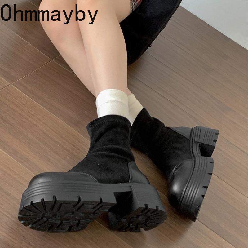 Vintage Platform Silná Podrážka Dámské Kotníkové Boty Design Zadní Zipy Boty Podzim Zima Štíhlé Zvýšení Výšky Krátké Boty