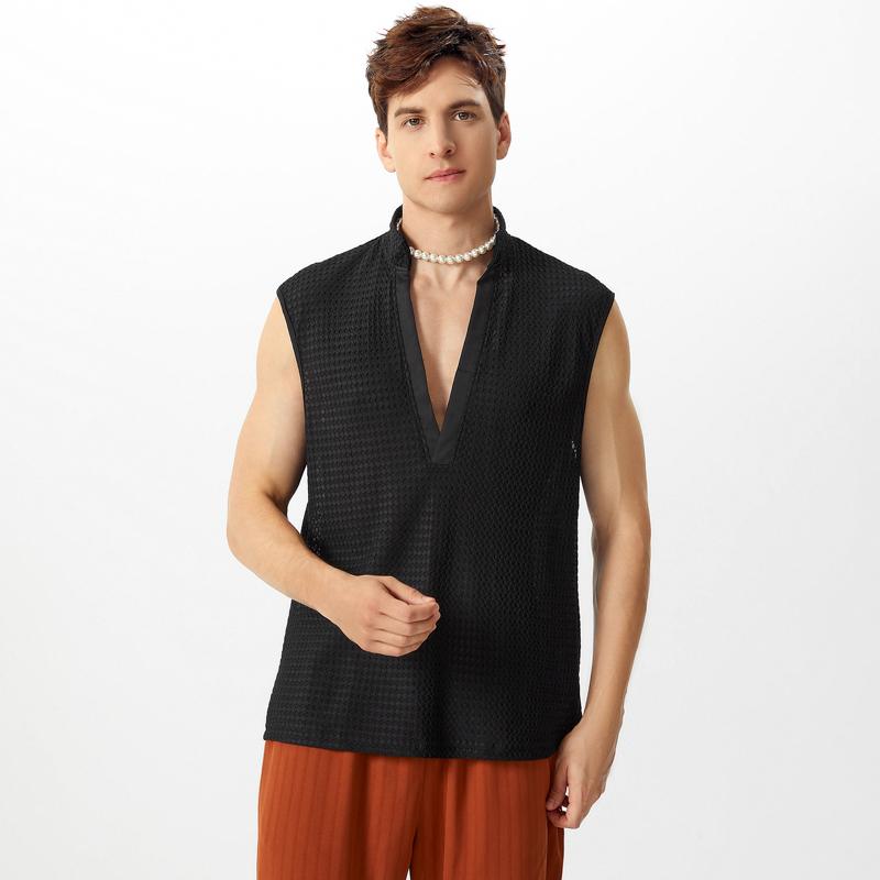 INCERUN Men Summer Sleeveless Mesh Sheer Tanks Transparent T-shirts