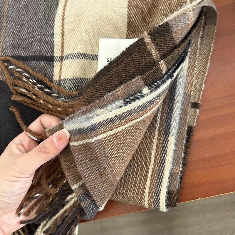 Korean Style Tassel Thick Thermal Scarf Women Winter Plaid Print Long Warm Shawl Costume Accessories