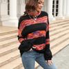 GMXIA Women's Fashion Casual Stripe Print Autumn Winter Long Sleeve O-Neck Loose Sweaters