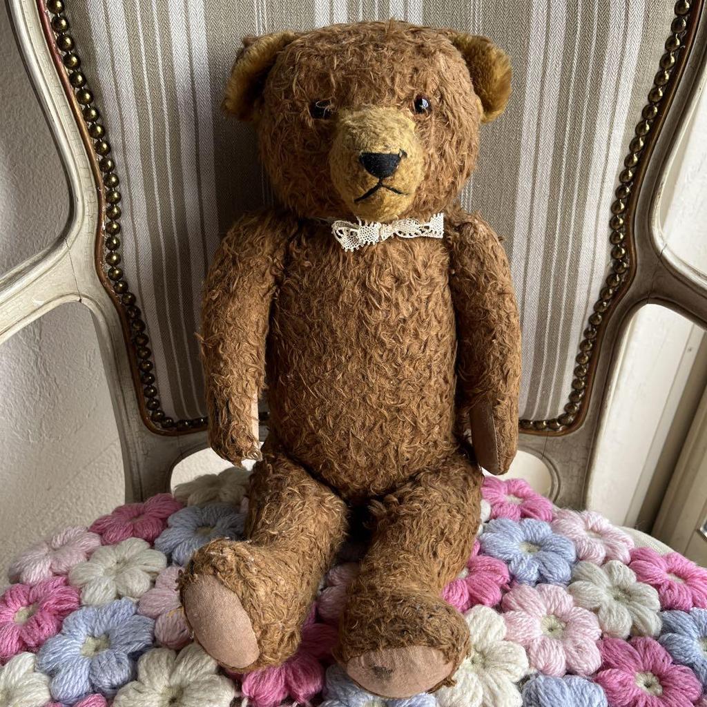 [USED] Antique Dark Brown Teddy Bear, Approximately 41cm, German Vintage