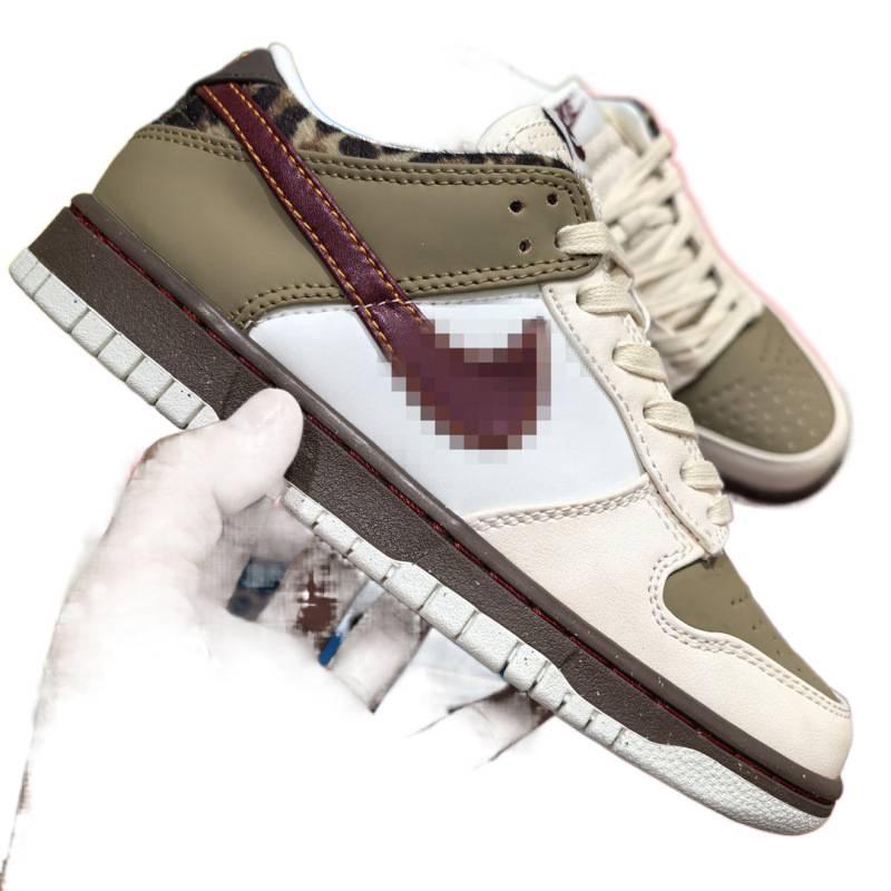 [In Stock] Original High Version Dunk SB Low Red Brown Leopard Print Sports Shoes