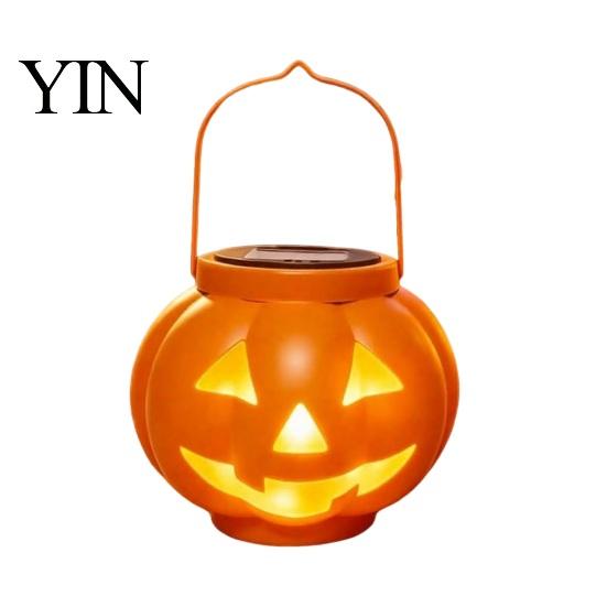 Reusable Halloween Ornament Pumpkin Solar Lantern, Waterproof Outdoor Hanging Light, Orange Patio Garden Fall Decor Spooky Face Lantern for