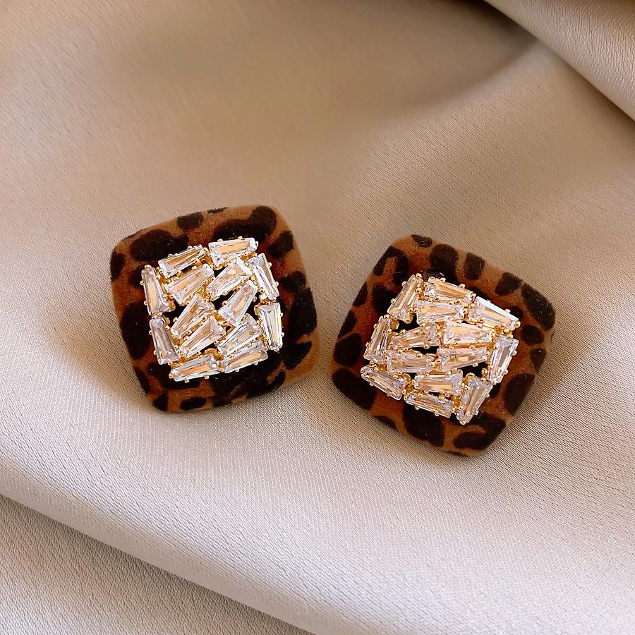 Silver needle retro zircon square plush leopard print earrings stud earrings personalized earrings women
