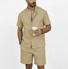 Men's Linen Short Sleeve Shirt and Elastic Waist Shorts Set, Casual Beach Outfit