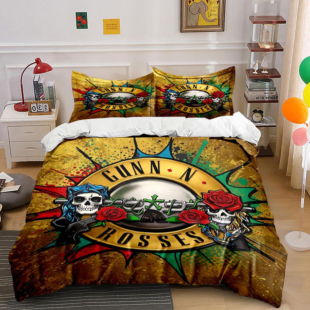 Gun N Roses Skull Bedding Set Bedding Duvet Cover Set Duvet Cover Pillowcases  (1 * Duvet Cover 2 * Pillowcases, without duvet insert)