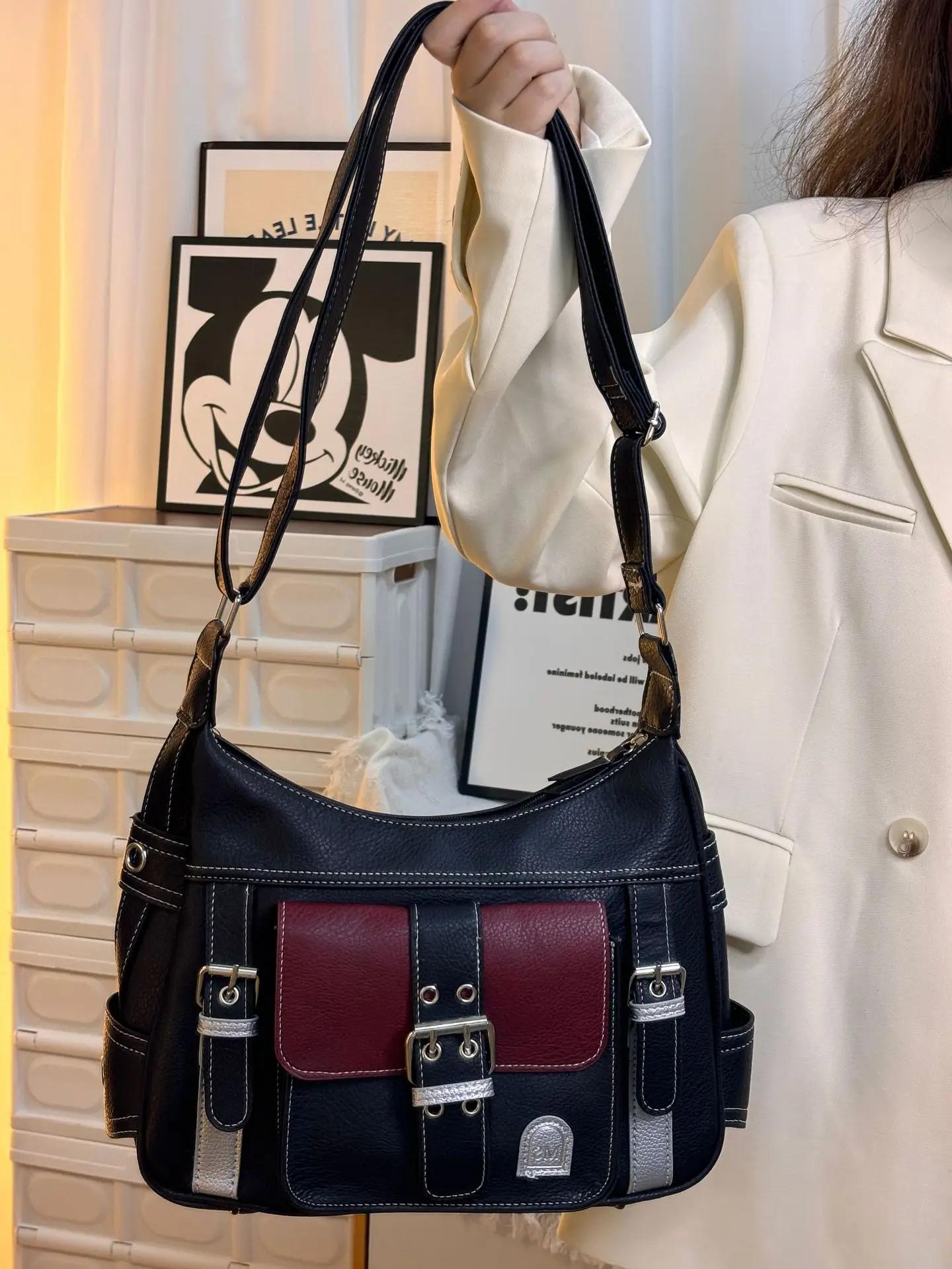 

Y2K Vintage Crossbody Bag Women s Tote High Quality PU Leather Shoulder bag Hip Hop Messenger Bags Female Large Handbag Commuter чёрный