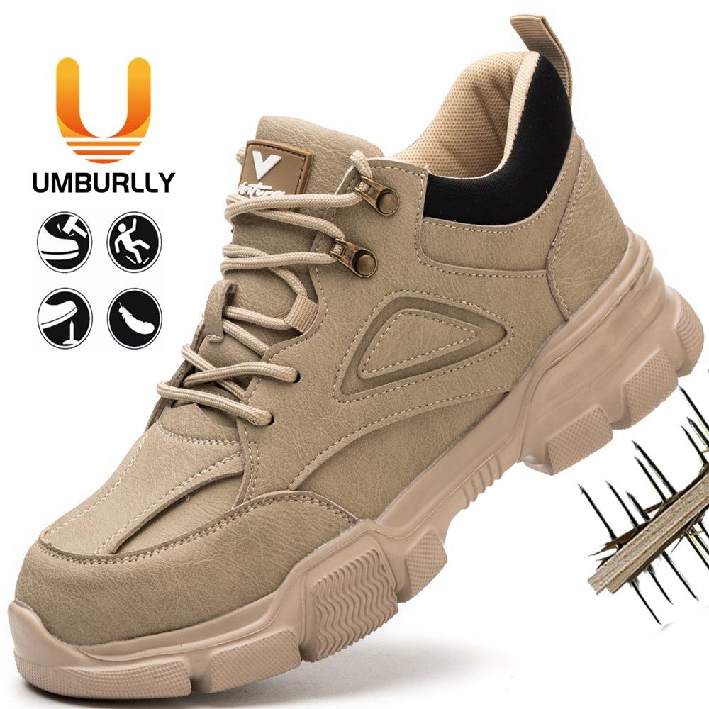 

for men, anti-smash and anti-piercing steel bag head work shoes, light and comfortable four-season labor insurance shoes Color: Khaki; Size: 46