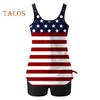 2Pcs/Set Women Tankini Set American Independence Day Print Vest Solid Color Swimming Shorts Set Swimwear