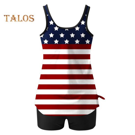 2 Teile/satz Frauen Tankini Set Amerikanischen Unabhängigkeit Tag Druck Weste Einfarbig Schwimmen Shorts Set Bademode