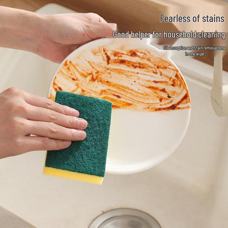 Double-Sided Kitchen Sponge and Scouring Pad for Dishes and Pots