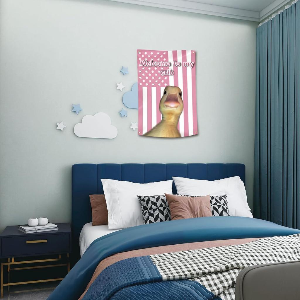 Welcome to My Crib Duck Flag Fun Poster Printing Tapestry Dormitory Room Decoration Wallpaper Tapestry Aesthetic Decoration
