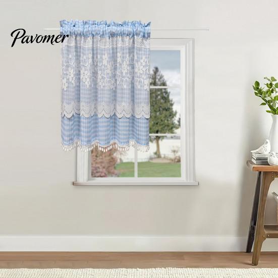 Stain Resistant Window Valance Plaid Floral Curtain, Farmhouse Valance, 1 Panel, Light Curtains Filtering Curtain with Rod Pocket for Kitchen