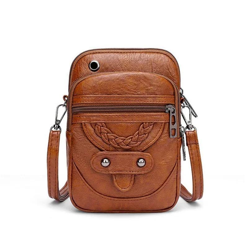 

1 Pcs Female Crossbody New Shoulder Bag Mobile Phone Bag Soft Leather Mature And Fashionable Retro Small Bag коричневий