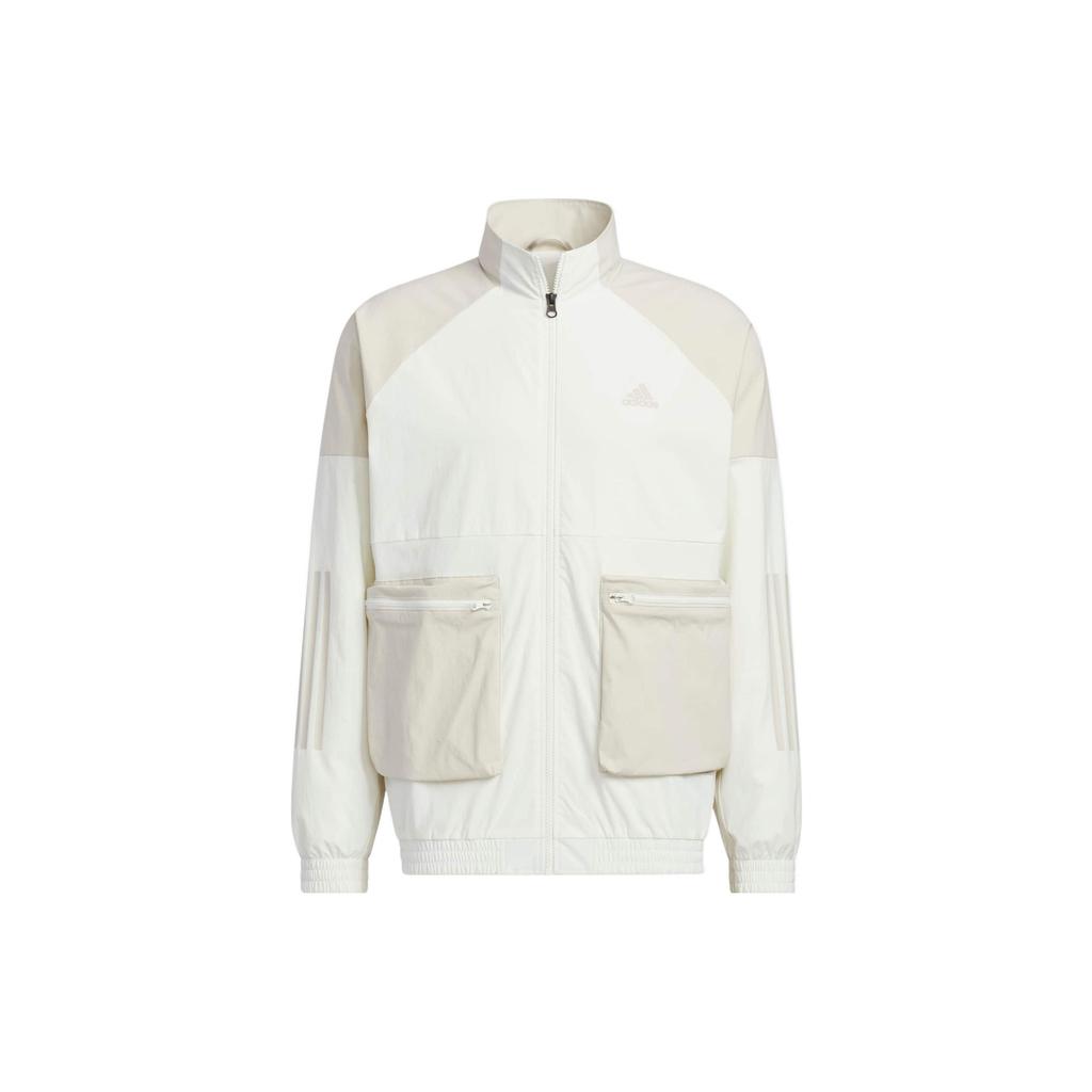 Adidas Solid Print Logo Stand Collar Zip Jacket Men Outerwear White HN9010