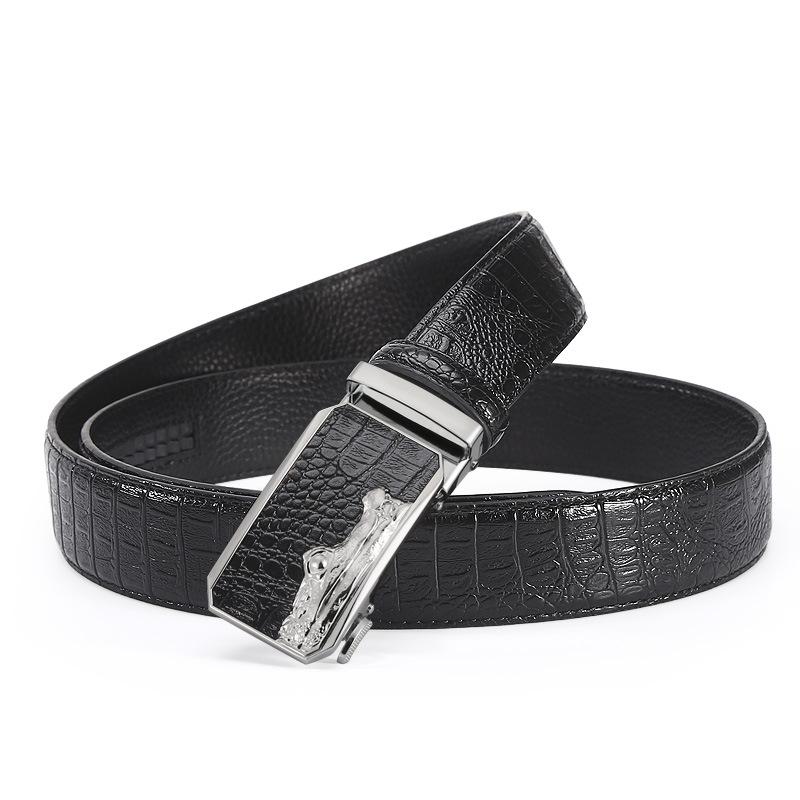 Men'S Alloy Automatic Buckle High-End Crocodile Pattern Belt Light Business Light Luxury Pure Cowhide Belt Belt