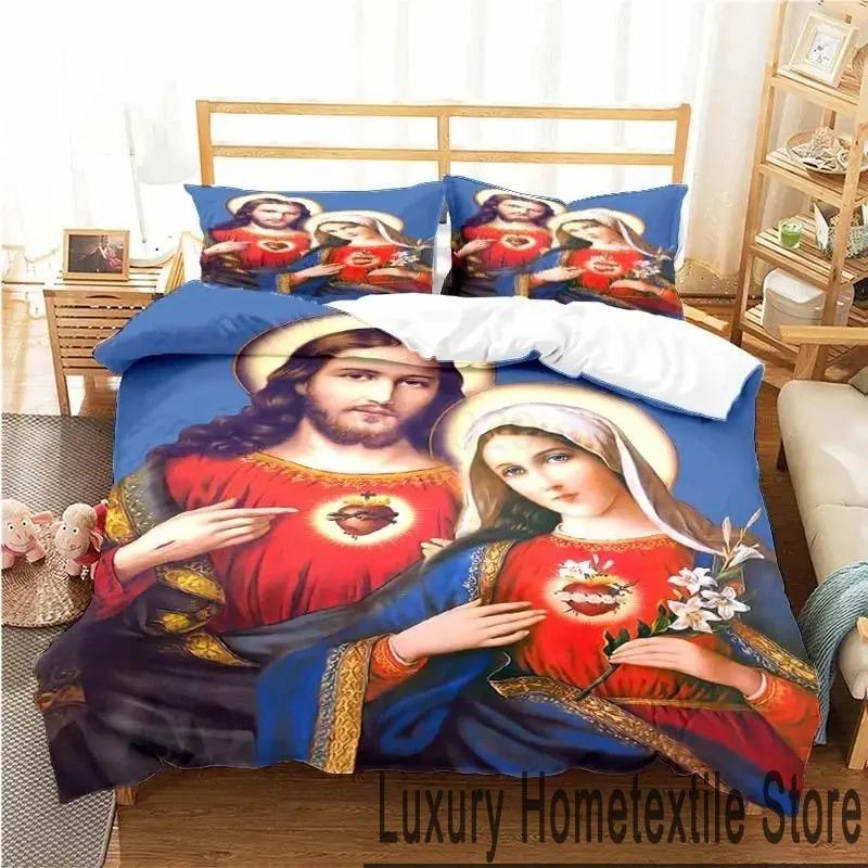 Set de lenjerie de pat Inima Sacră a lui Isus Hristos Imprimare 3D Dublu Twin King Husă de plapapă Plapapă Față de pernă Băieți Fete Adulți Dormitor