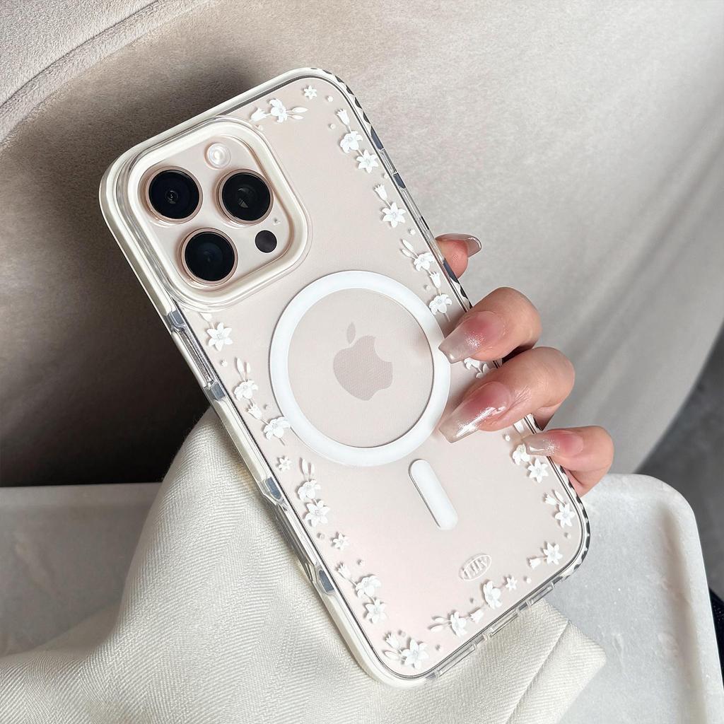 Lily Magnetic Suction Bracket 16pro Max Transparent IPhone 15 Mobile Phone Case Suitable for 13 Anti Fall Fresh 14