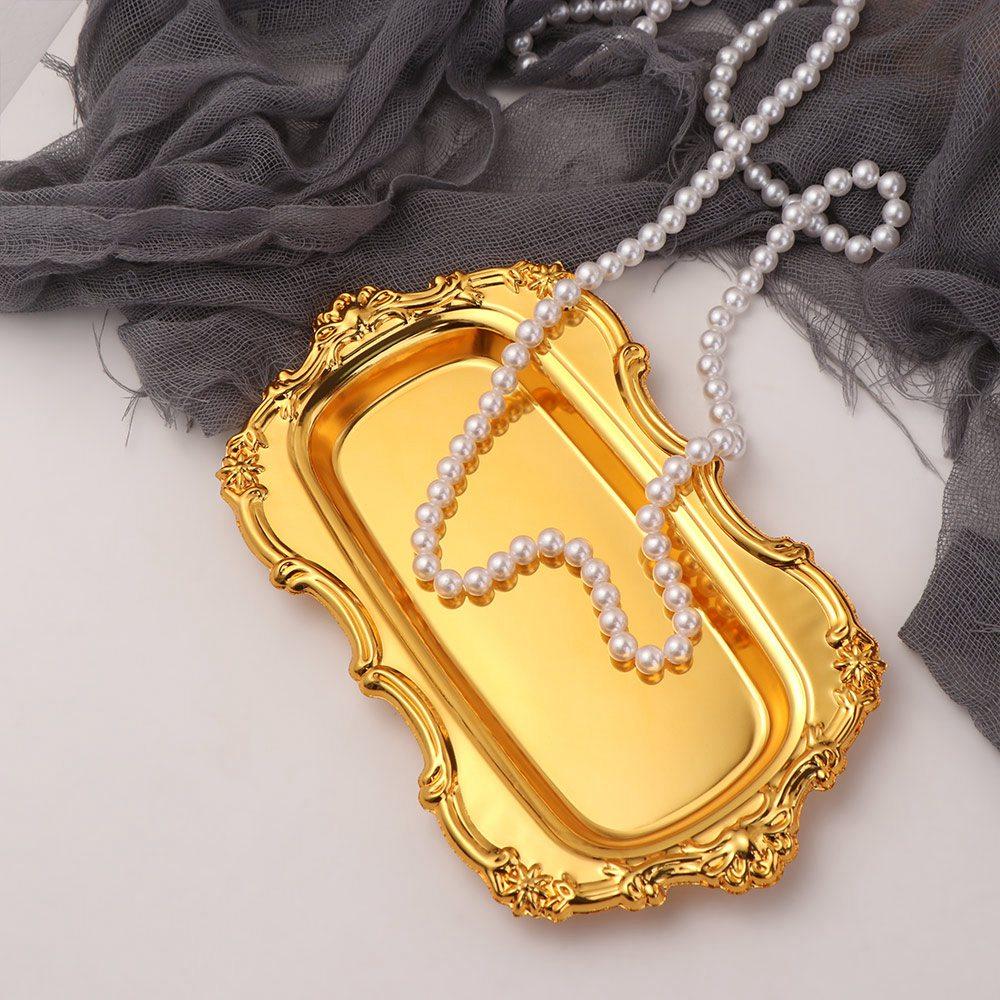 Embossed Design Retro Serving Platter Gold/Silver Jewelry Decoration Plate  Dining Table Decor