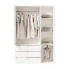 Wardrobe with 3 doors, slatted doors, white, 135 x 50 x 200 cm, with 1 trouser rack, 2 clothes rails and 3 drawers, for bedroom, children's room