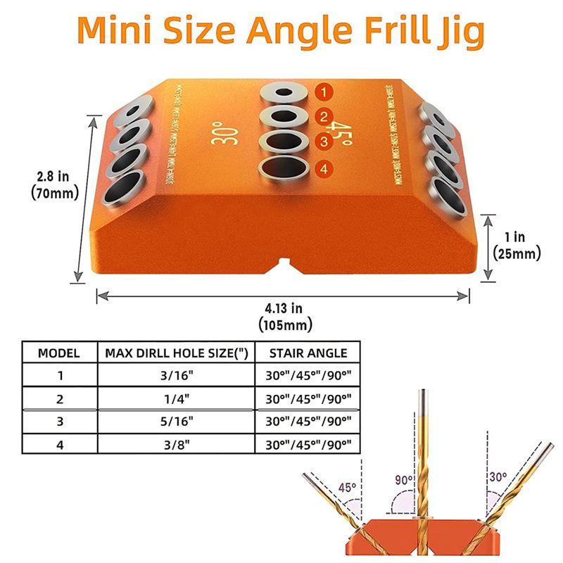ABUL-Drill Guide 30 45 90 Degree Angle 4 Size Drill Hole Lag Screw Drill Template Jig For DIY Wood Crafts Stair Wire Handrail Du