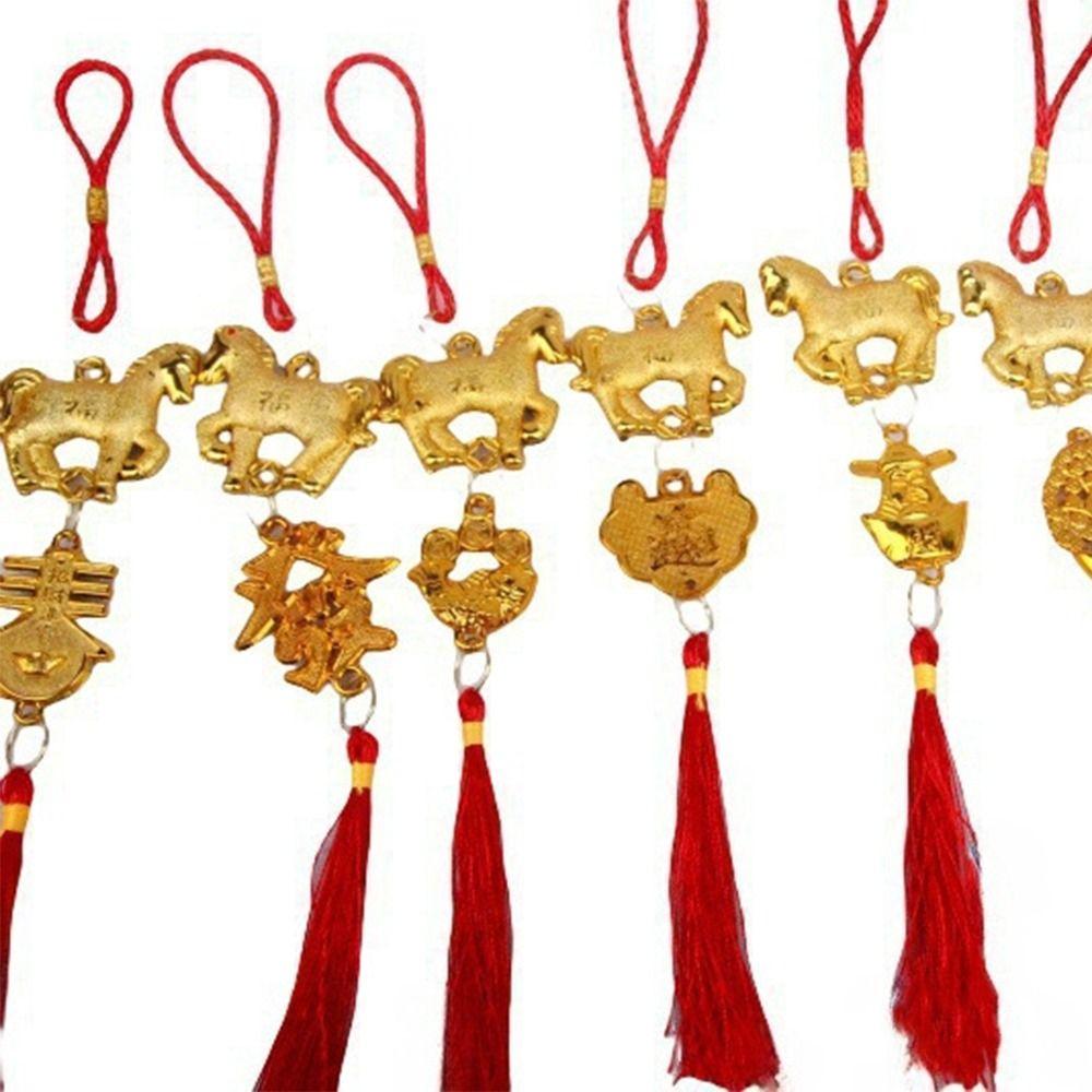 Red Gold Color Spring Festival Pendant with Tassel Zodiac Horse Pendant  Wall Hanging Ornament