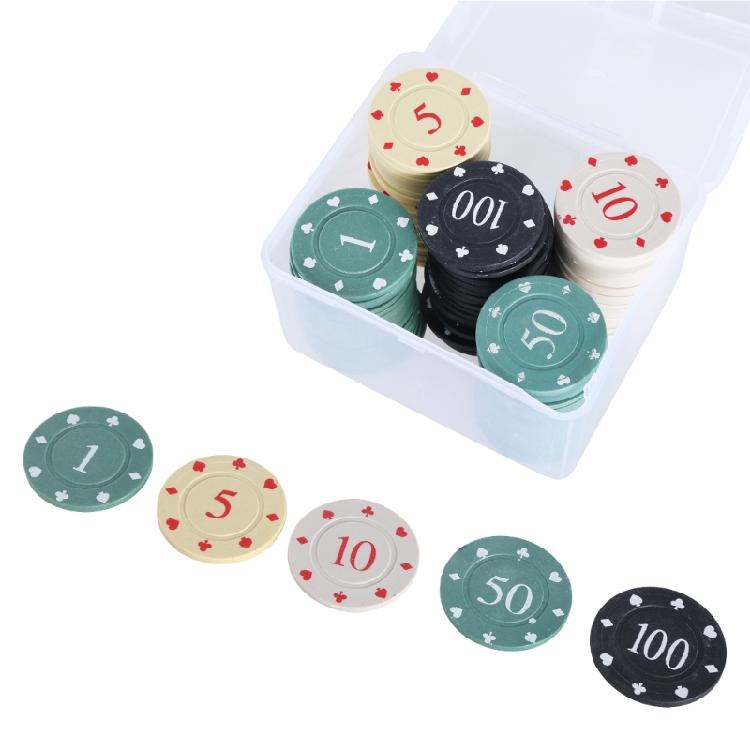 100Pcs Casino Poker Chip with Case Roulettes Game Bingo Chip Plastic Counting Counters Poker Chip Kids Teaching Reward
