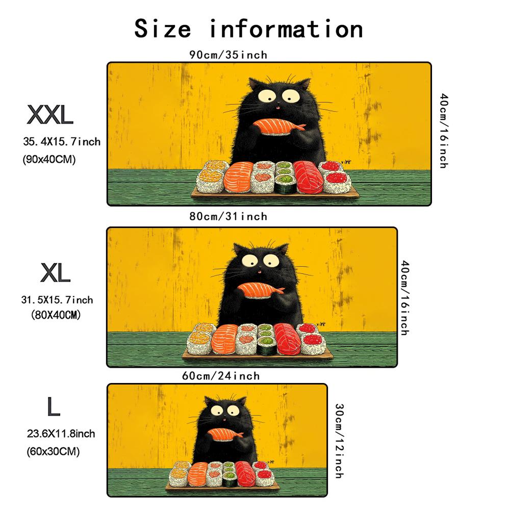 Black Cat Eat Ramen Mouse Pad Large Gaming Rubber Base Anti-slip Desk Accessories Mousepad Office Gamer Keyboard Decor Table Mat