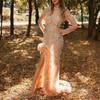 Golden Sexy Evening Dress Women's New Banquet Atmospheric Wedding Dress Party Host Long Fishtail Dress