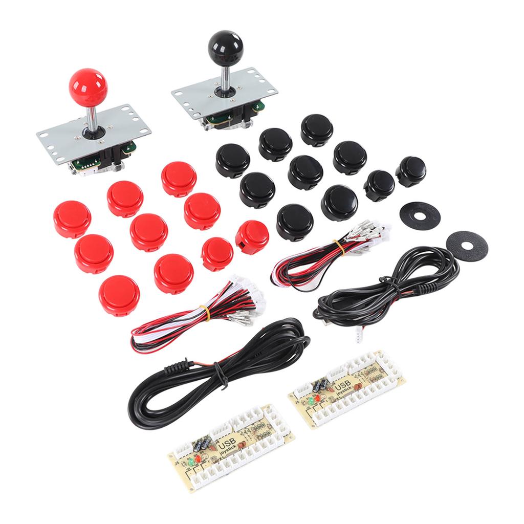 2 Player Arcade Game DIY Kit with USB Computer Joystick Circuit Board Gamepad 30 Cassette Buttons Red Black