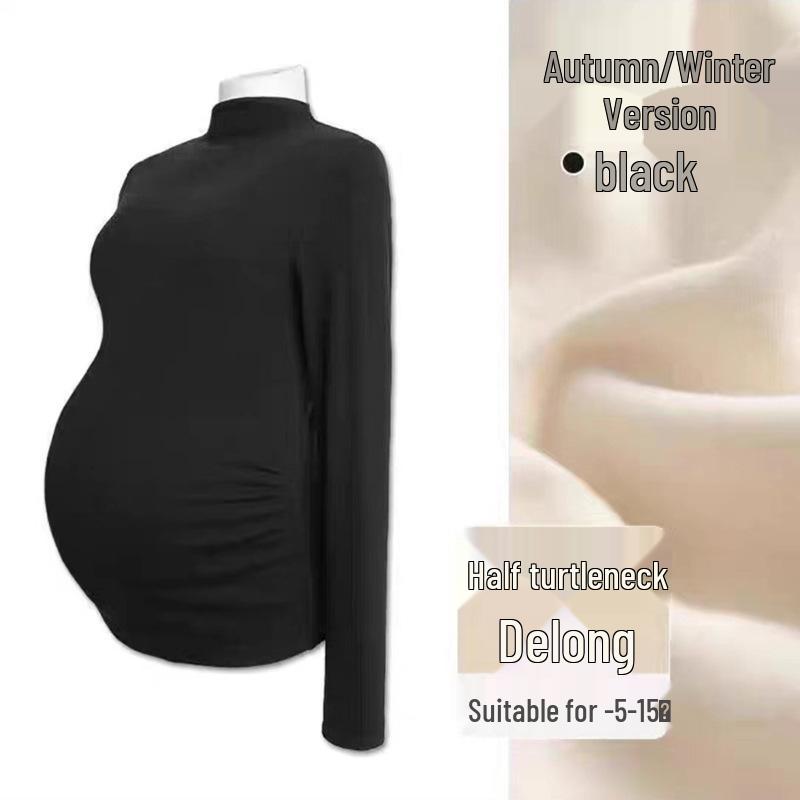 

Женский термо-бархатный свитшот для беременных: Зимнее тепло, однотонный цвет, полувысокий воротник L (105-125 jin)