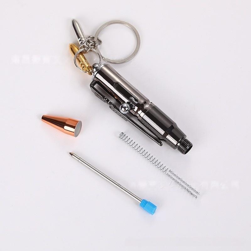 1Pcs Multifunctional Pen Military Style Push-Button Bullet Pen Keychain With Hardcore Texture And Writing Capability For Men