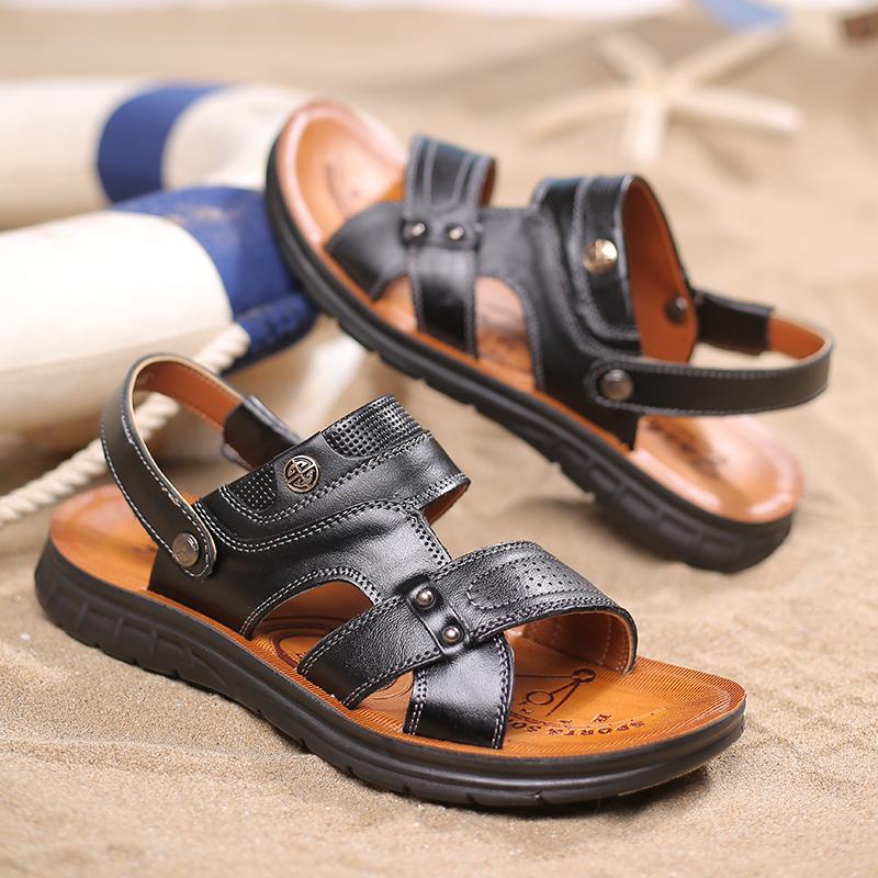 TUINANLE Men's Pu Leather Sandals Summer Beach Slides Casual Retro Brown Shoes Outdoor Flip Flops Non-Slip Sandals