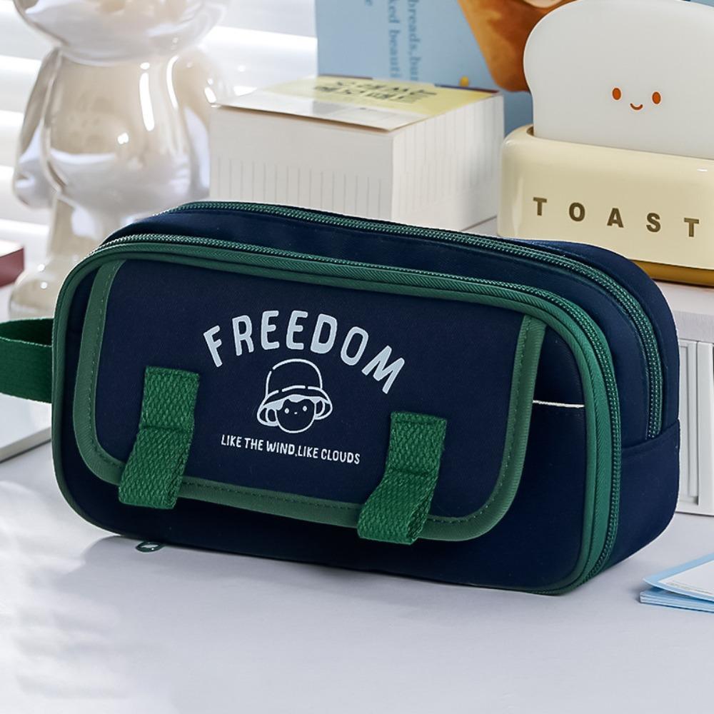 

Portable Handheld Design Pen Bag Large Capacity Multi-functional Pencil Case Contrast Color Stationery Organizer School Supplies темно-синього кольору