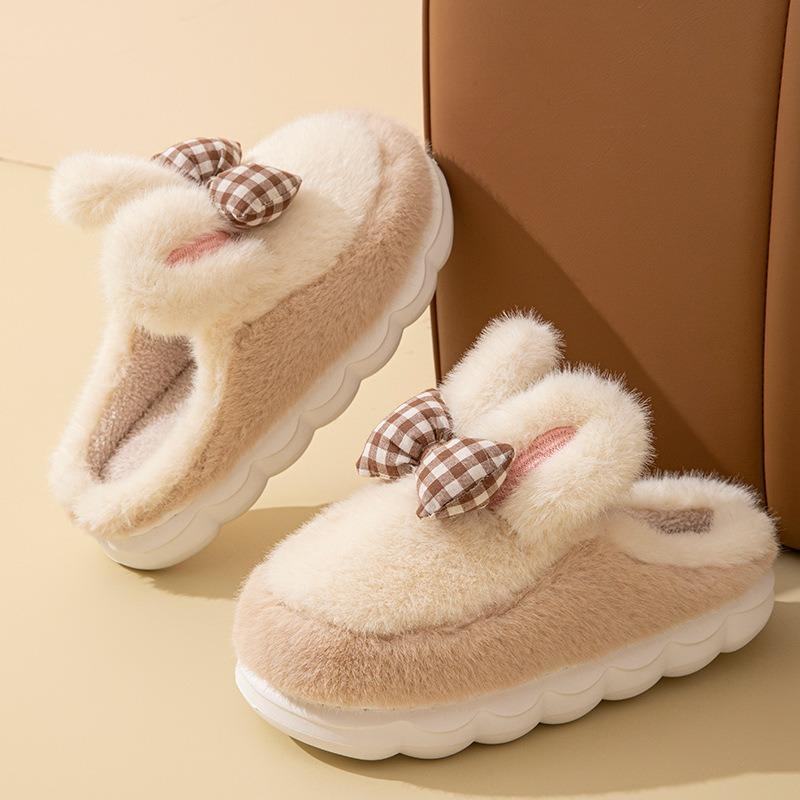 Cartoon-Hasenohrtasche und Baumwollpantoffeln für Damen Herbst und Winter Indoor-Dicksohlen-Samt zum Warmhalten, neue Baumwollpantoffeln für Damen