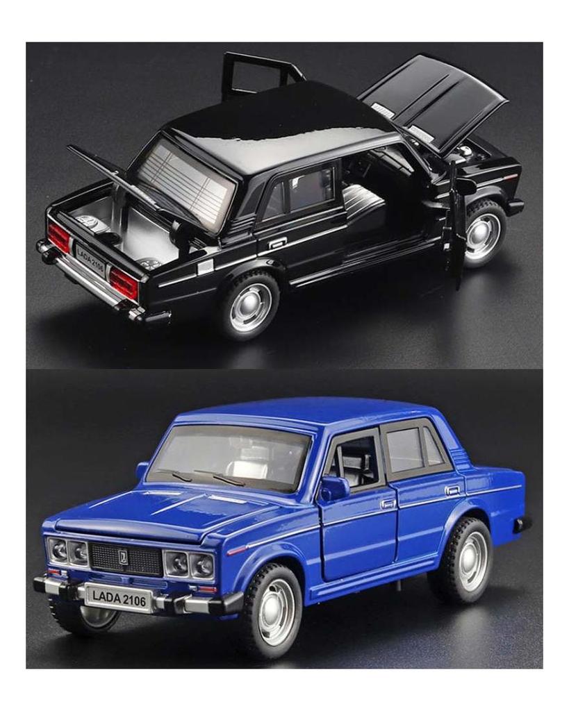 1/32 Scale LADA 2106 Diecast Car Model Toy, Pull Back Toy Vehicle with Sound and Light for Kids Toddler Boys Girls Gift Collection