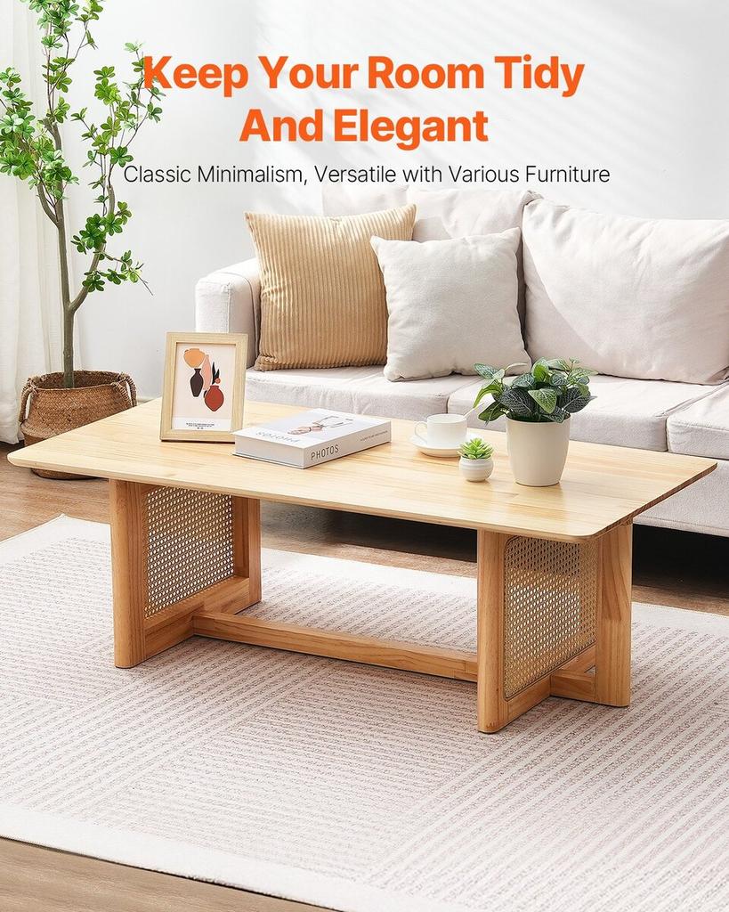Rattan Coffee Table Rectangle Rattan Coffee Table 1-Tier for Living Room