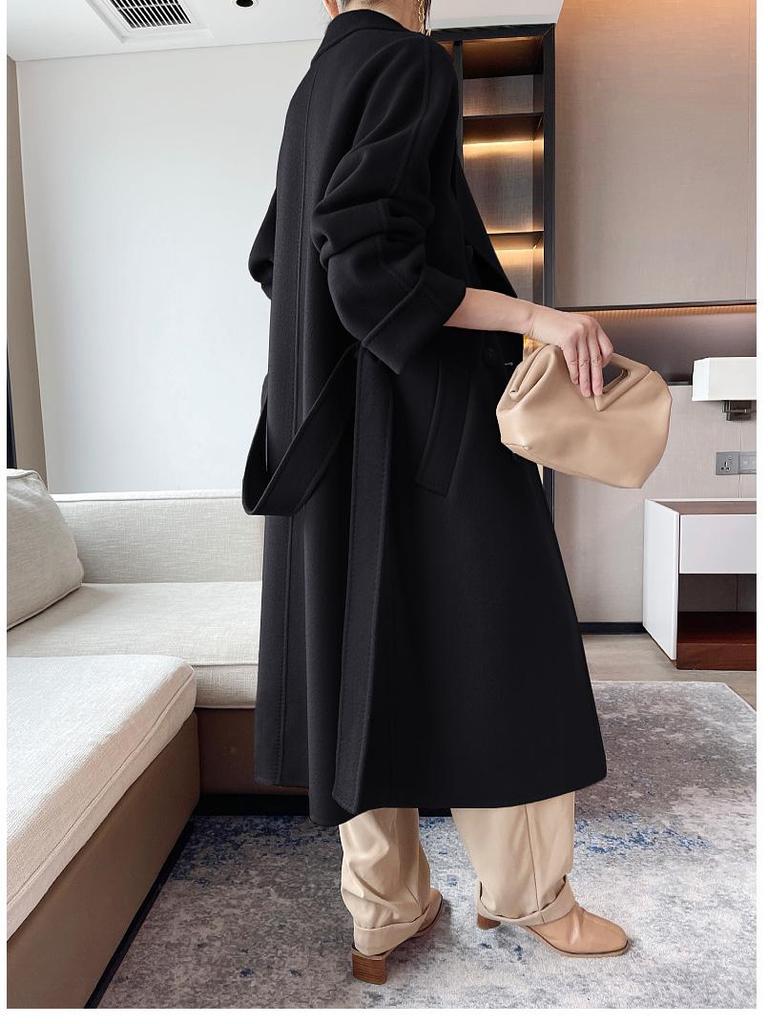 Camel Double-Faced Women’s Long Cashmere Wool Coat - 15% Cashmere, 85% Wool, New for Autumn/Winter 2024.