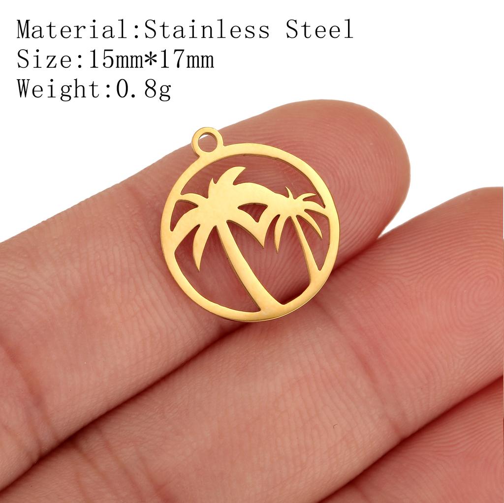5Pcs Pineapple/Monstera Leaf/Tropical Hawaii Palm Tree Charms Stainless Steel Conch Pendant DIY Bracelet Necklace Jewelry Making