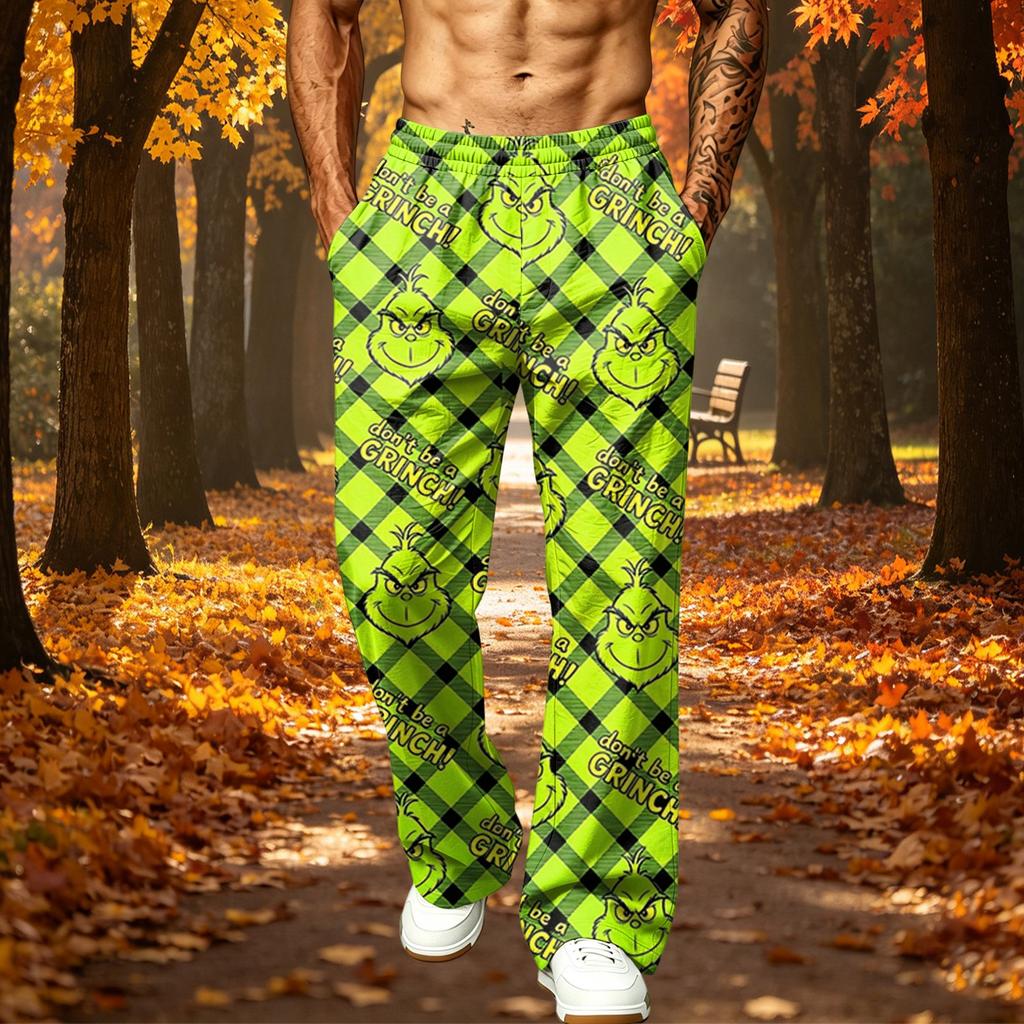 Men's Christmas Printed Loose Fit Jogger Sweatpants with Pockets for Athletic Casual Wear