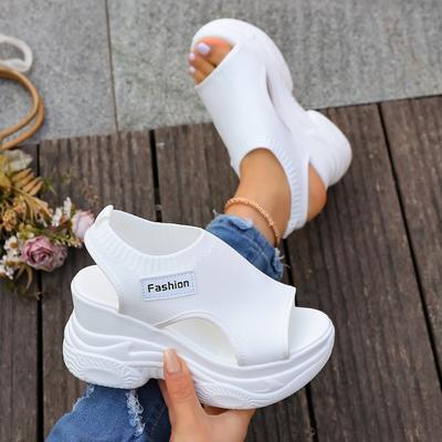 Damen Sommer Sandalen Keilabsatz Unifarben - Bequemes Atmungsaktives Obermaterial, Plateau-Keilabsatz mit Offener Zehenpartie, Stilvolle Sport-Casual Sandalen