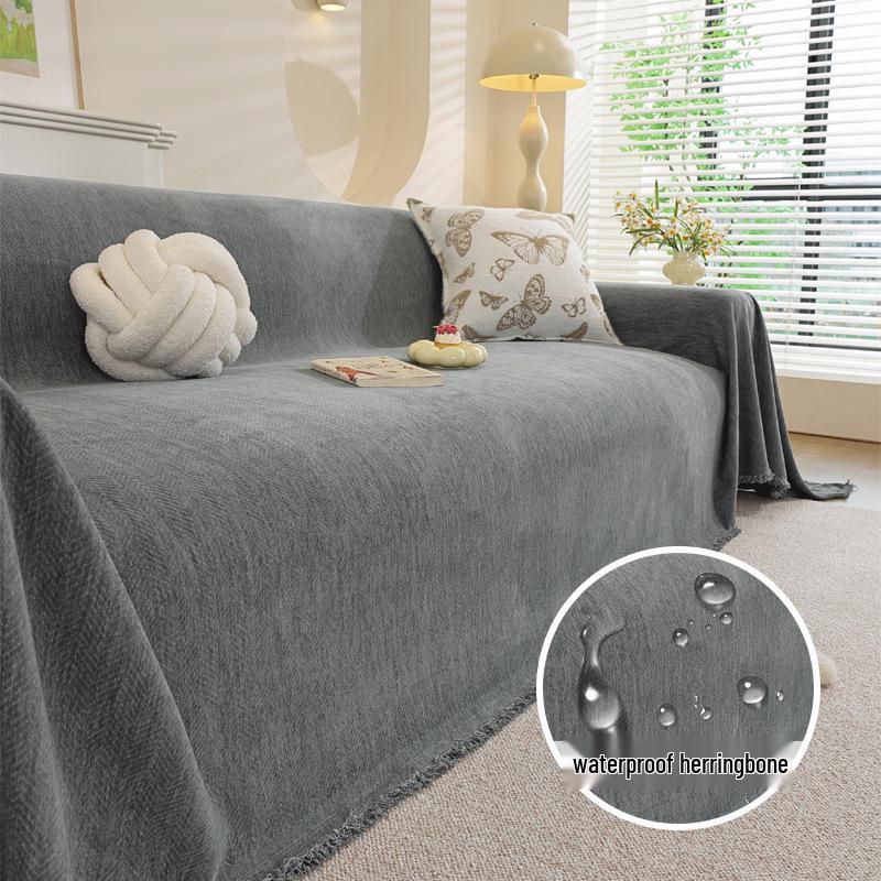 Modern Minimalist Chenille Herringbone Sofa Cover, Four Seasons Non-Slip Blanket